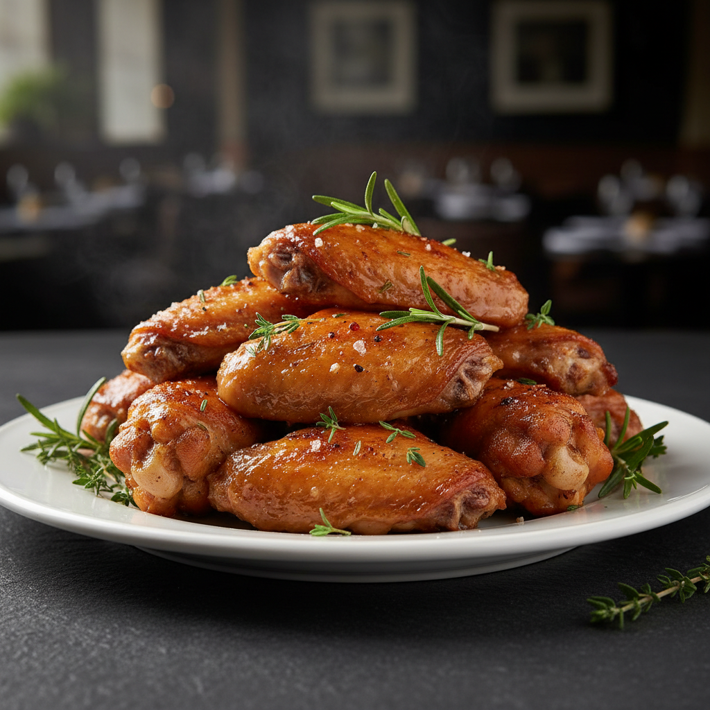 Fully cooked original rotisserie chicken wings, golden brown and glistening